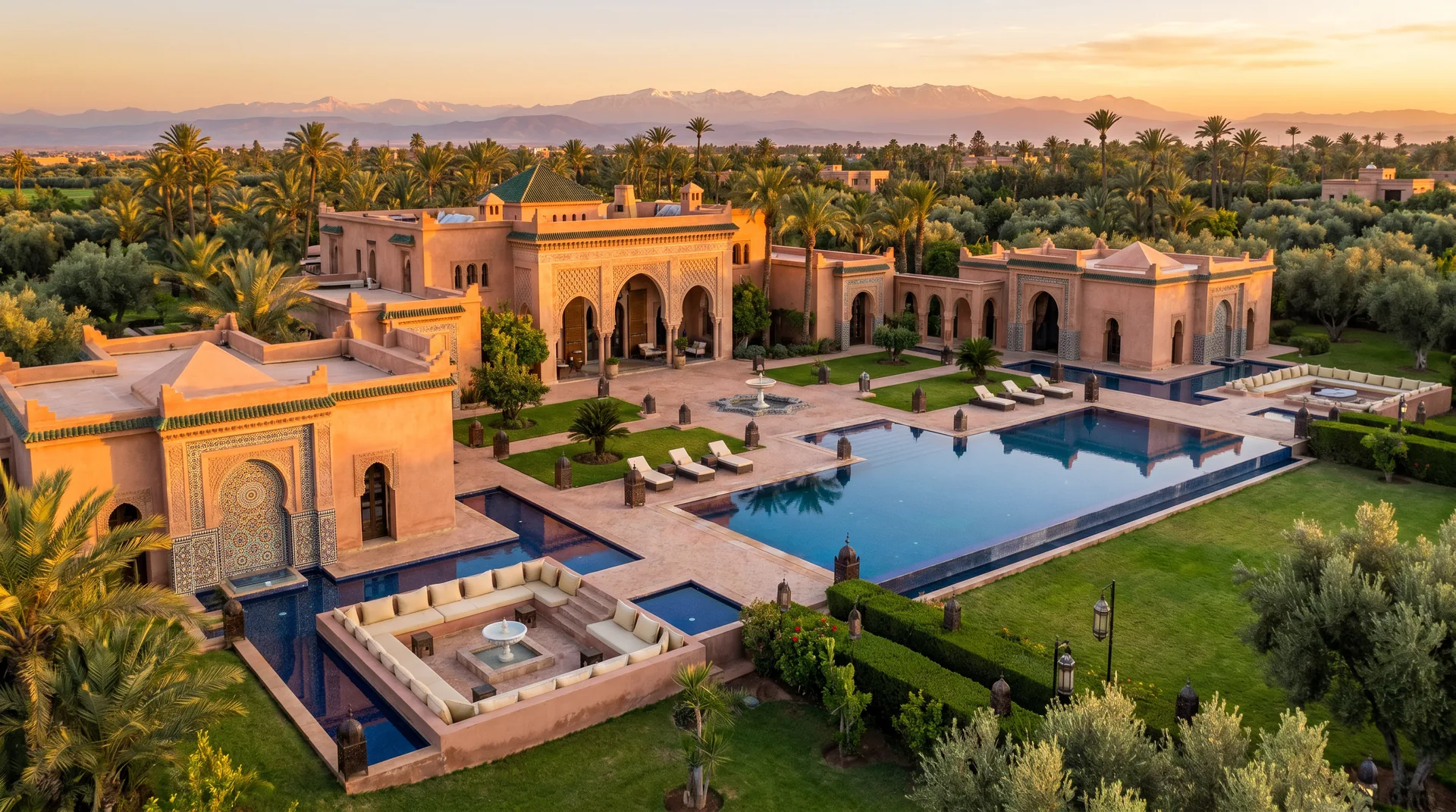 Luxury palace villa with pool and palm gardens in Marrakech