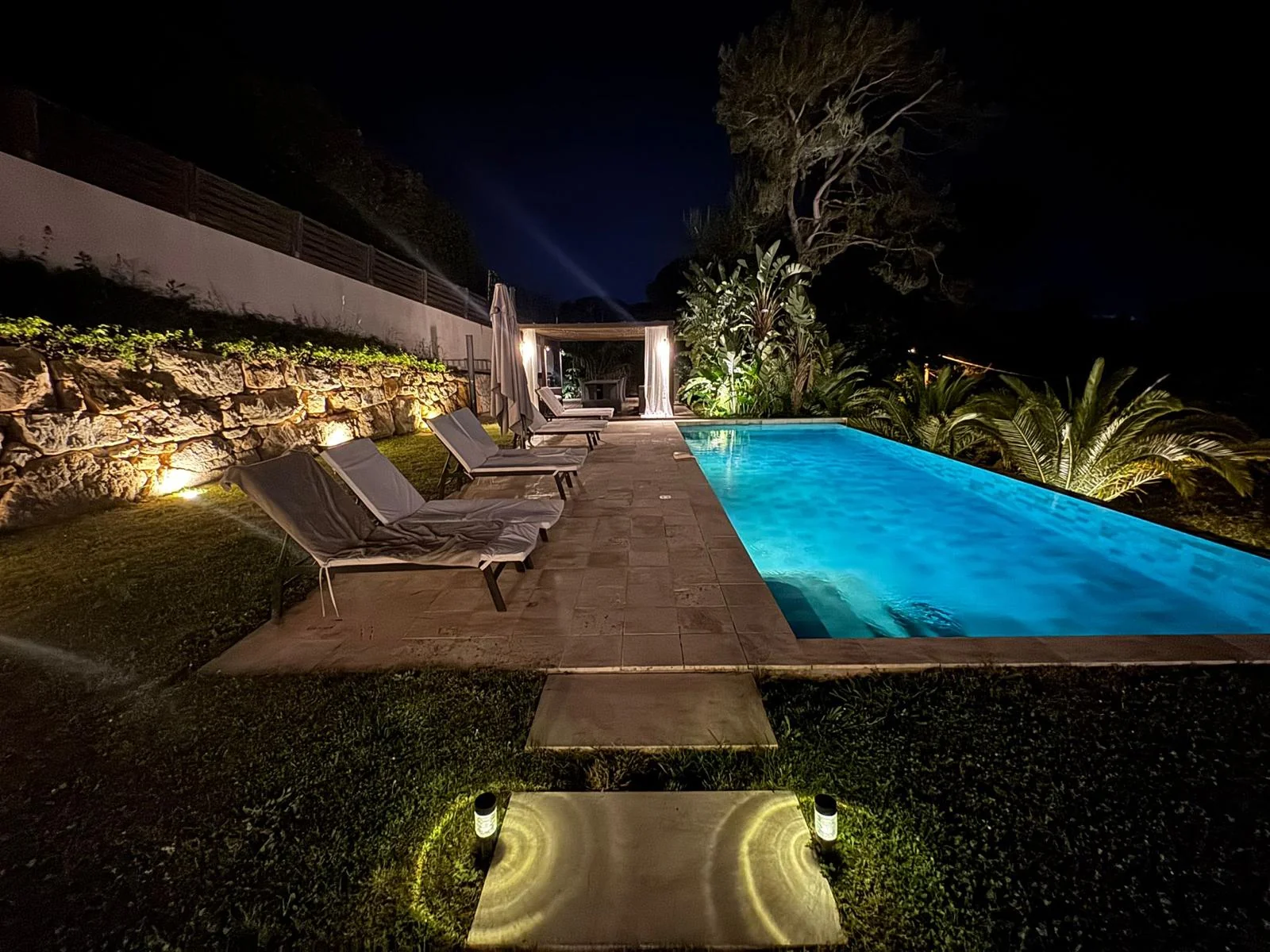 Pool illuminated at night