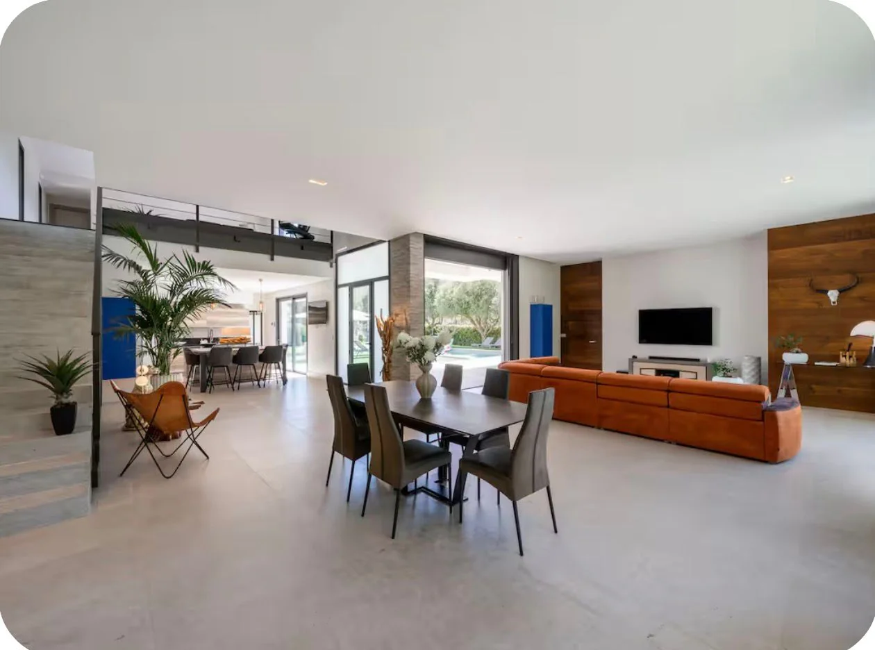 Open living and dining area