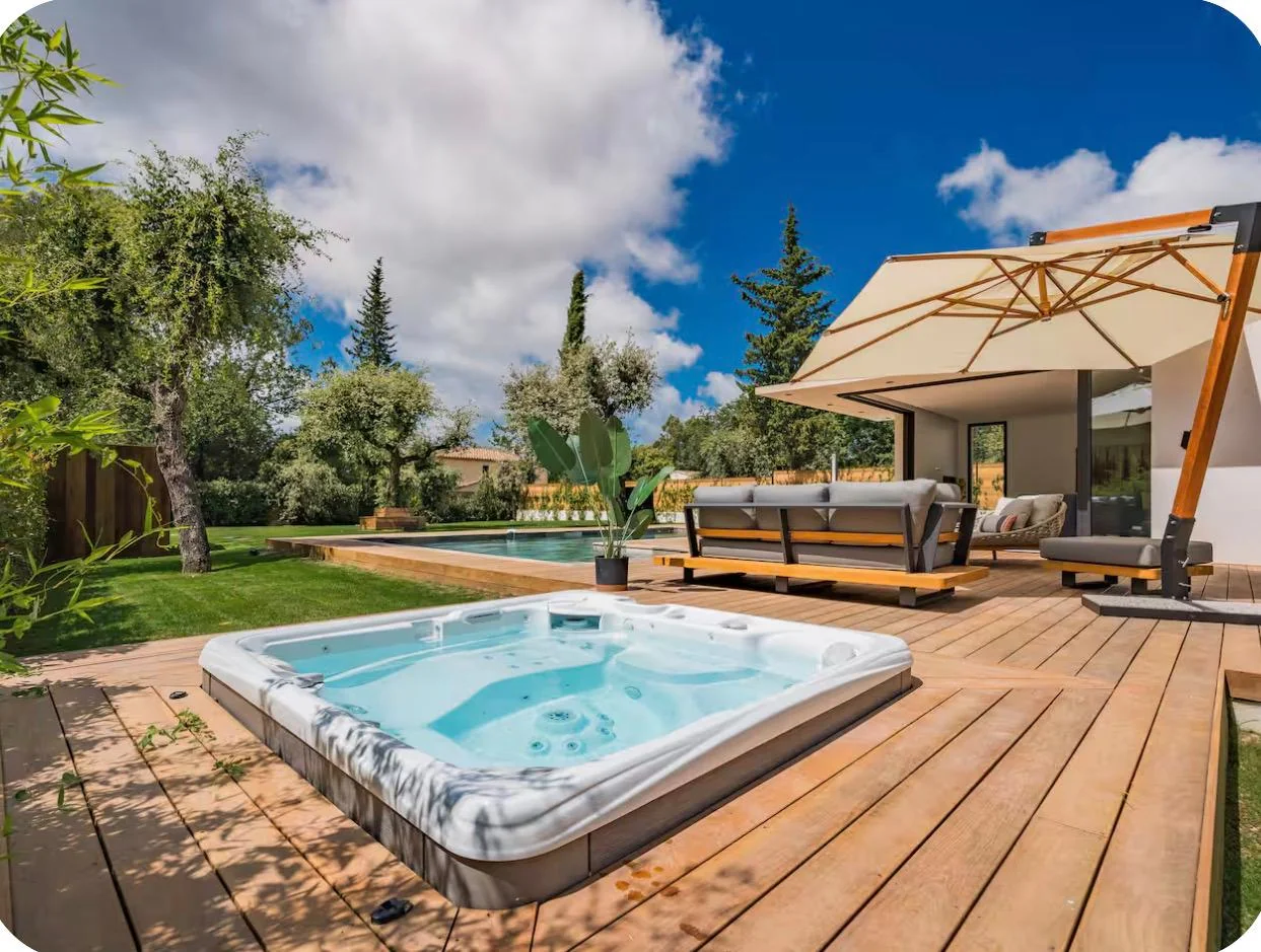 Pool and wood deck terrace
