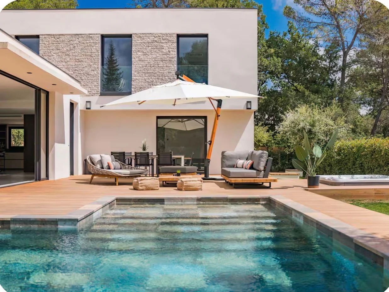Terrace, pool and lounge area